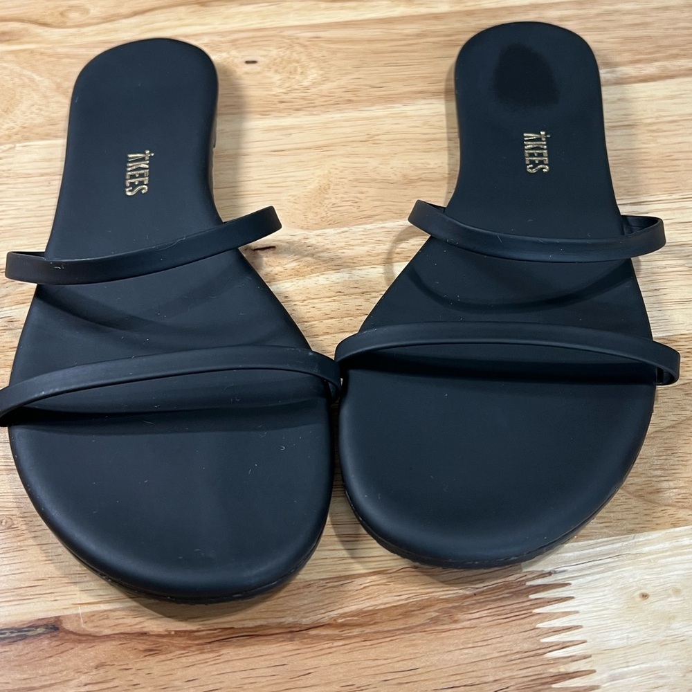 TKEES Black Double Strap Slide Sandals